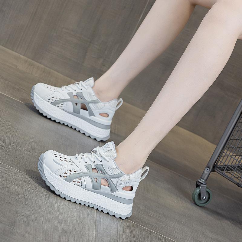 Thick-soled height-increasing small Forrest Gump shoes women's summer new casual fashion versatile lightweight woven through-mesh women's shoes