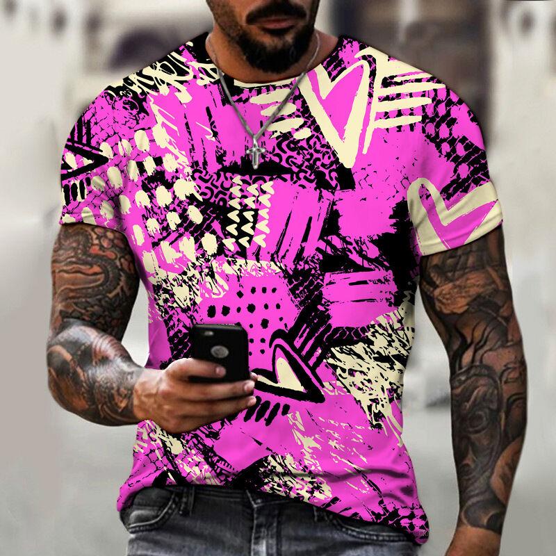 3D digital printed short sleeved T-shirt casual slim fit men's round neck top comfortable streetwear
