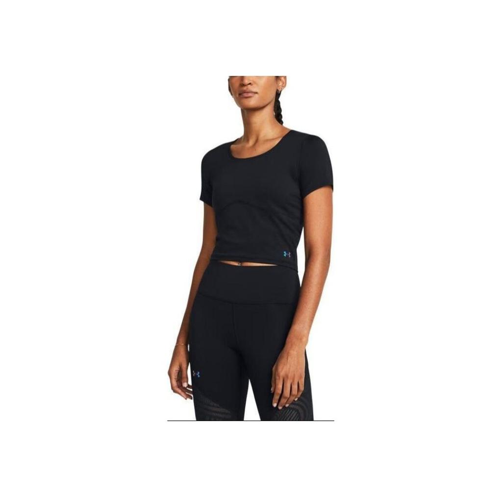 Under Armour Vanish Elite Vent Solid Color Round Neck Short Casual Short Sleeve T-Shirt Women Tops Black 1383639-001