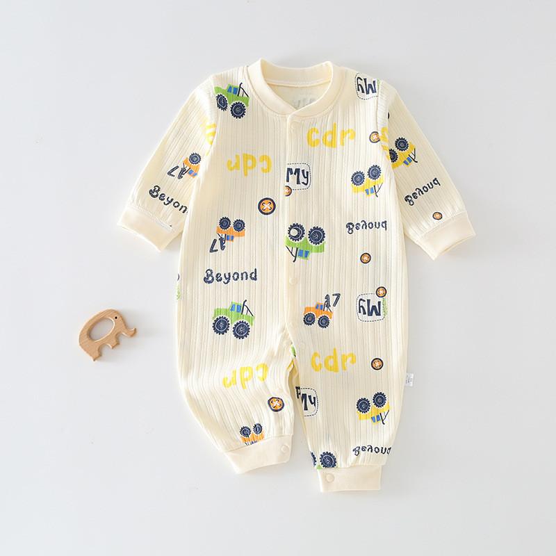Baby-Strampler mit Langarm, Bären-Hase-Auto-Zitronen-Print, aus Baumwolle, für Neugeborene und Säuglinge