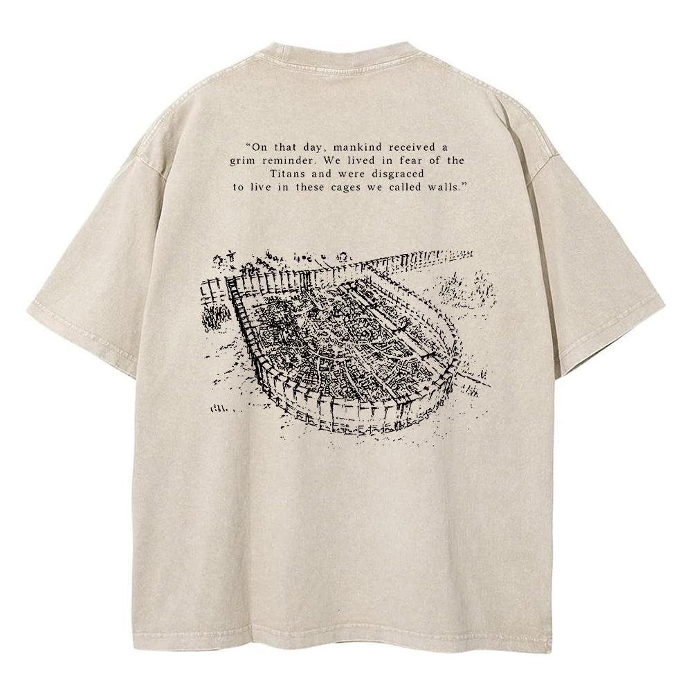 Anime Attack On Titan Acid T Shirts Casual Vintage Washed Shingeki No Kyojin Tee Short Sleeve Manga Gothic Tops Summer