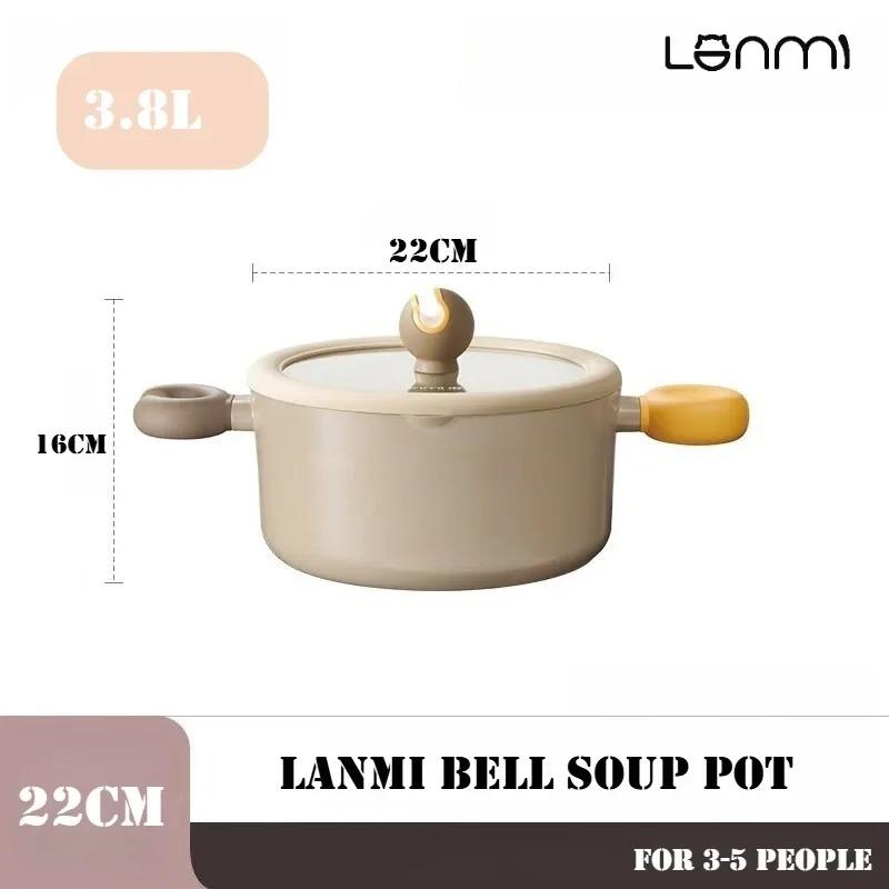 

LANMI 22CM Soup Pot Medical Stone Coated Saucepan with Creative Handle Non-stick Double Ear Instant Noodles Pot Home Cookware