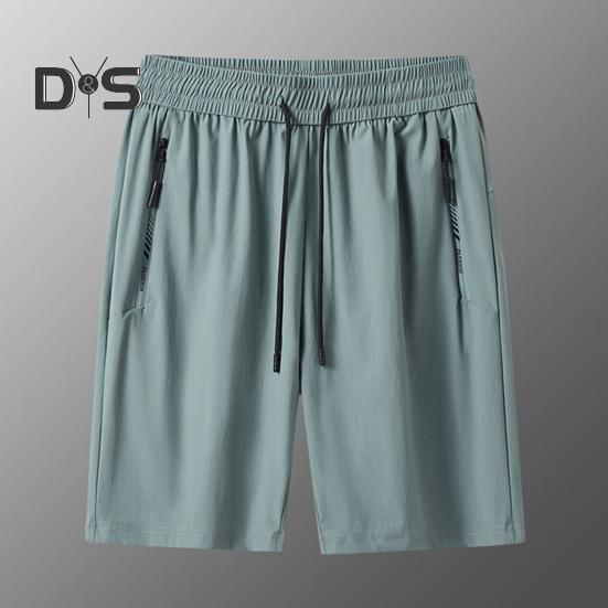 Pantaloni scurți pentru bărbați, talie elastică, talie medie, respirabili, cu buzunare, uscare rapidă, pantaloni scurți subțiri din mătase glacială, pentru timpul liber