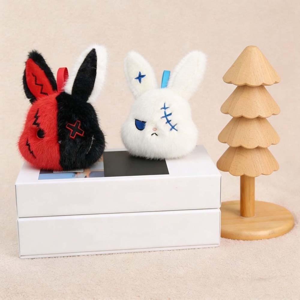 Fluffy Halloween Plushie Compact Stitched Bunny Bag Pendant Gothic Rabbit Key Organizer