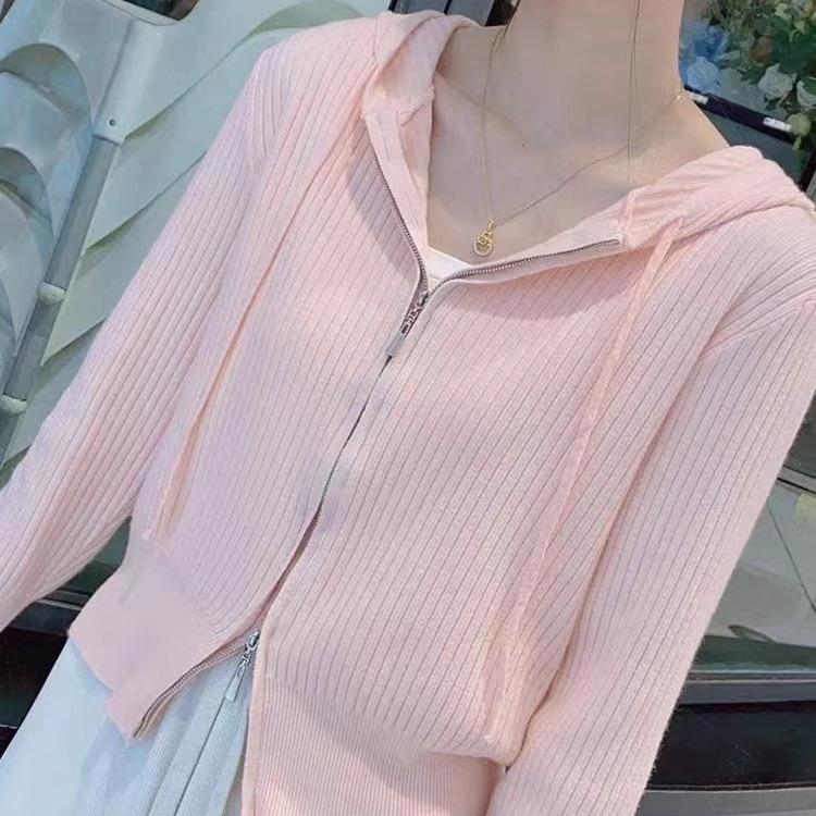Casual Hooded Zip-Up Knitwear Jacket: Spring/Autumn Lightweight, Loose Fit, Versatile, Slimming Outerwear