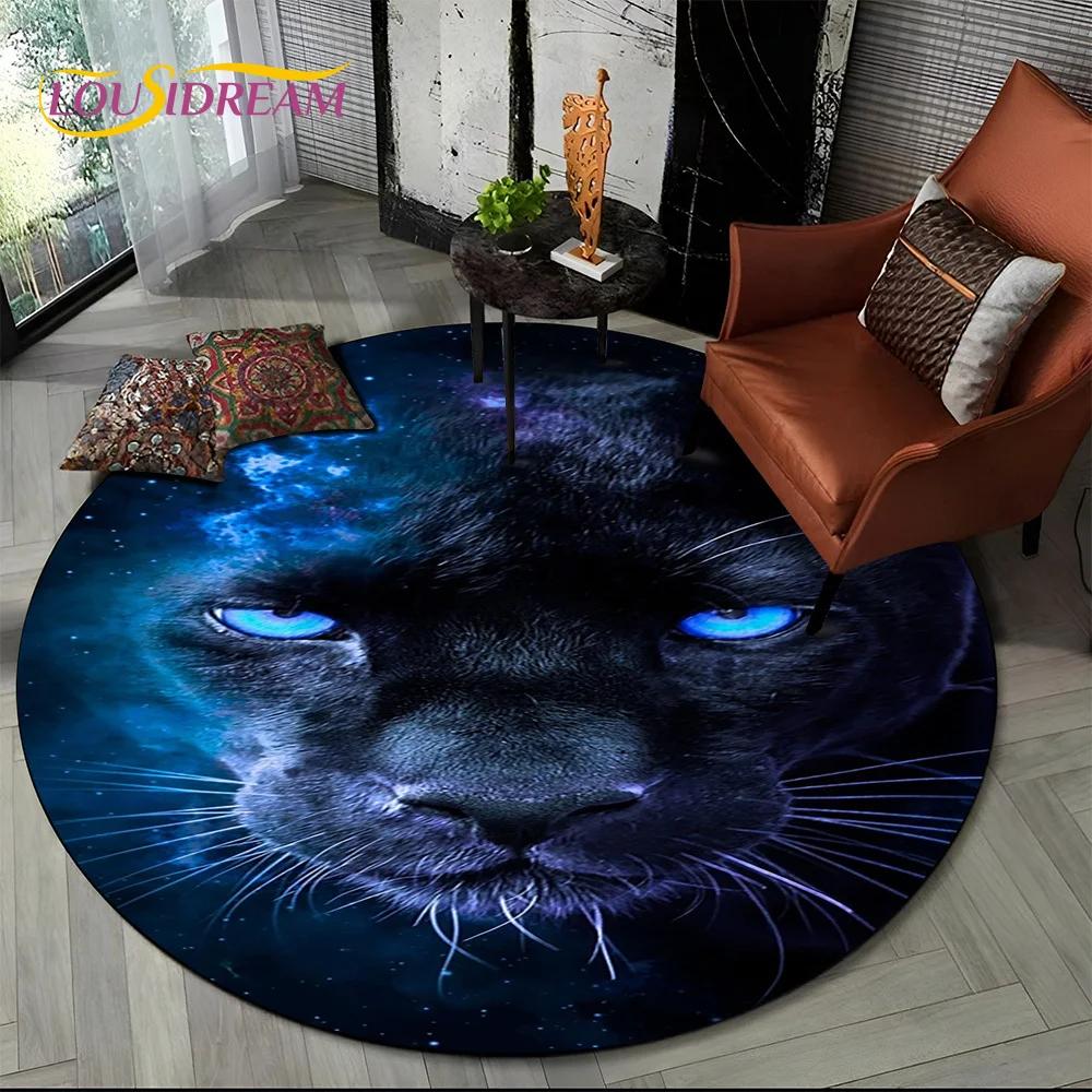 Beast Tiger Lion Leopard Animal Wildlife Cartoon Round Carpet Rug for Living Room Bedroom Child Decor,Pet Area Rug Non-slip Mat