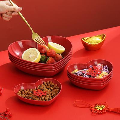 Rote Festliche Hochzeit Herzförmige Obstschale Liebe Kuchen Dessertteller Wohnzimmer Hochzeit Süßigkeiten Getrocknete Früchte Platte Kleiner Teller