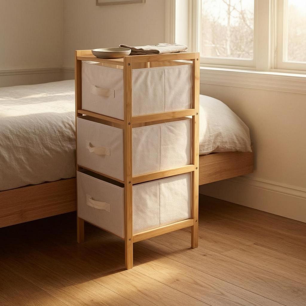 Bamboo Storage Rack Saving 3 Drawer Space-Efficient Design
