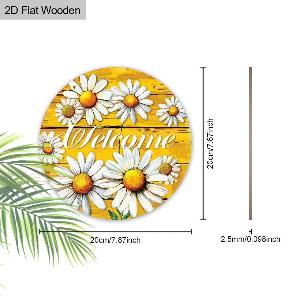 Daisy Welcome Wooden Sign, Charming Round Front Door Decor, Summer Floral Wall Hanging - Ideal Gift for Home & Garden Lovers