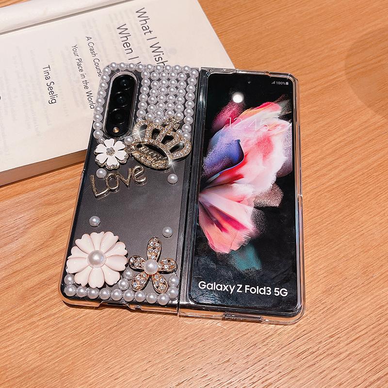 Diy Diamond Phone Case For Samsung Galaxy Z Fold 3 4 Luxury Bling Rhinestone Clear Hard Cover For Galaxy Z Fold 2