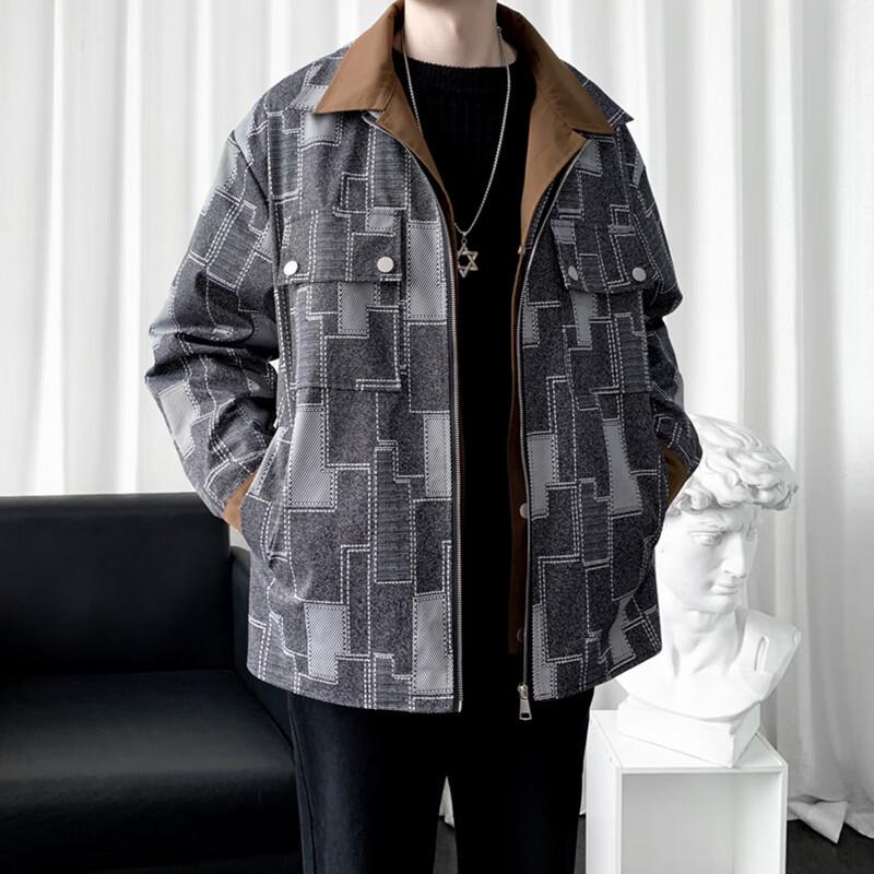 ROMON Men's Hooded Faux Two-Piece Work Jacket