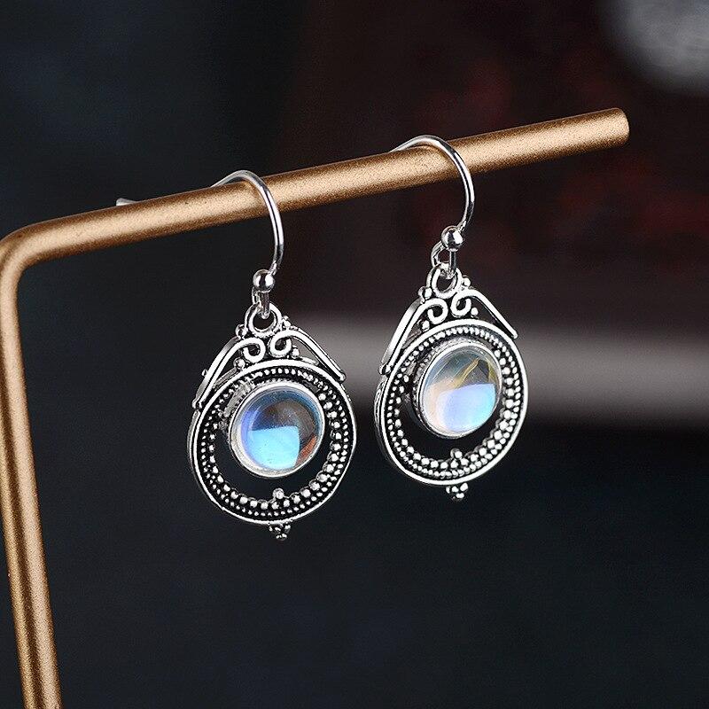 925 Sterling Silver Tassel Moonstone Vintage Drop Earring for Women Girls Wedding Party Elegant Jewelry