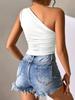 Sexy One Shoulder Ruched Irregular Hem Top Women Casual Solid Pleated Sleeveless Tanks Summer Fashion Y2K Streetwear Slim Tees