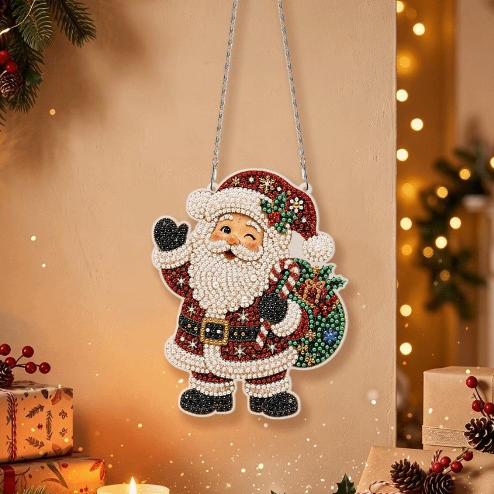 DIY Acrylic Xmas Pendant 2D Flat Diamond Painting Hanging Ornament Home Decoration