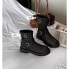 New retro locomotive buckle with round head thick sole heightening medium tube short boots for women in autumn and winter
