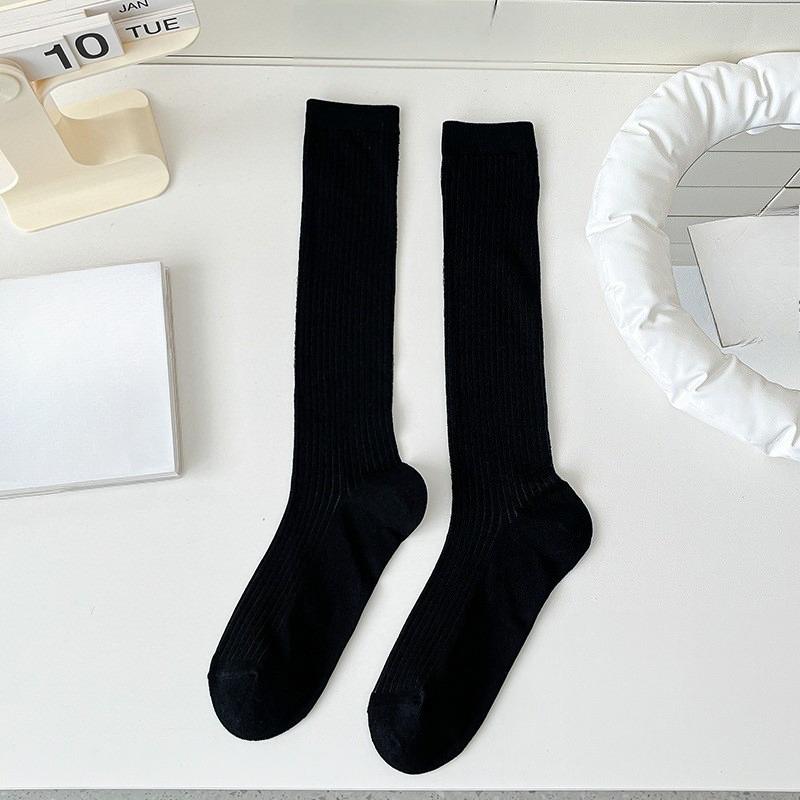 Ladies Summer Thin Vertical Bar College High Tube Calf Cotton Socks