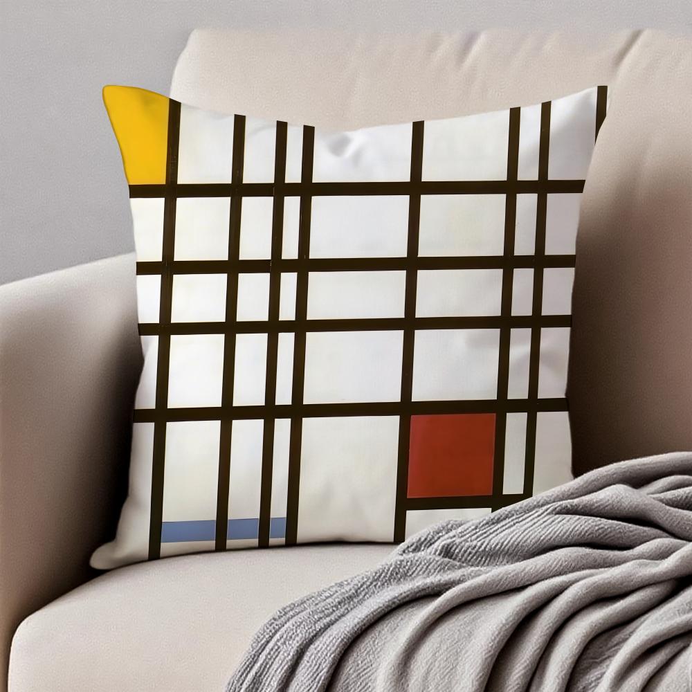 Classic Bright Simple PPiet Cornelies Mondrian Cushion Cover Pillowcase Antidustmite Invisible Zipper Short Plush Sofa Cushion