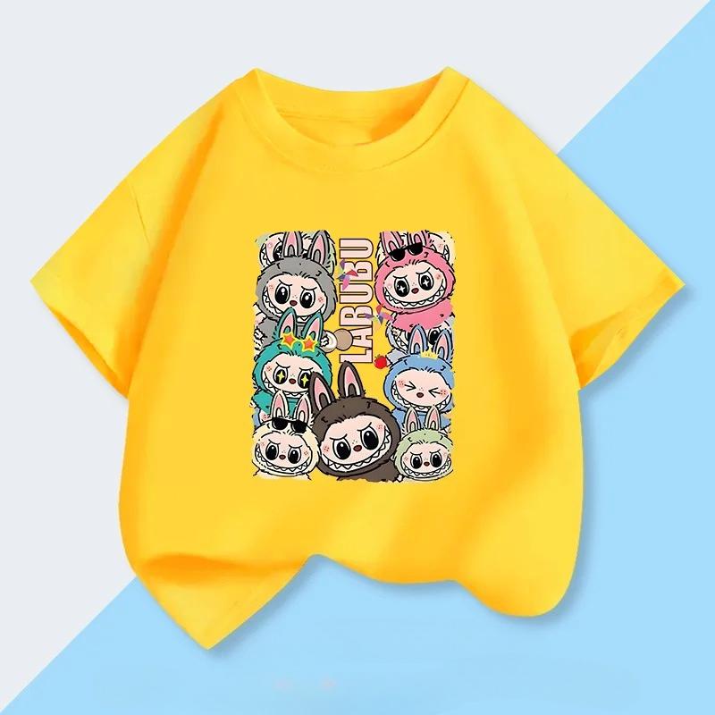 Labubu Cute Girl Pattern Fashionable Casual Children's T-shirt Boys and Girls 100% Cotton Basic Clothing