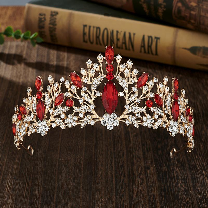 Colorful Rhinestone Bride's Crown Retro Style  Golden Wedding Design  Alloy Crown Headwear  Dress Accessories