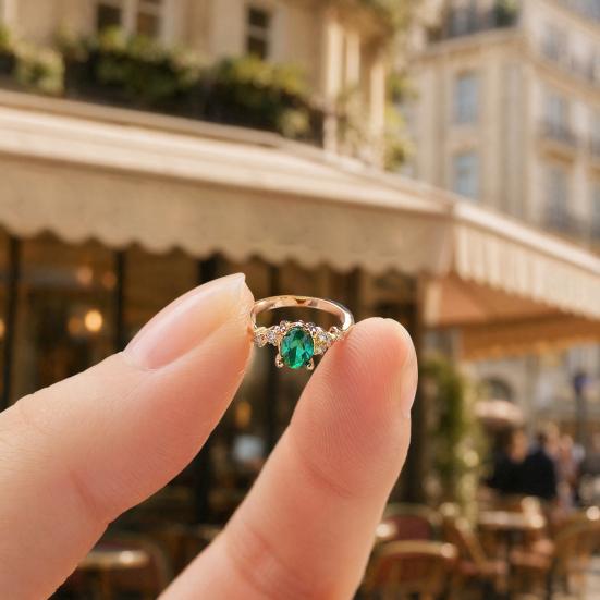 9Pcs/Set Women Ring Set, Multiple Styles Adjustable Stacking Rings, Stackable Finger Band with Green Rhinestones Inlay for Jewelry Gift