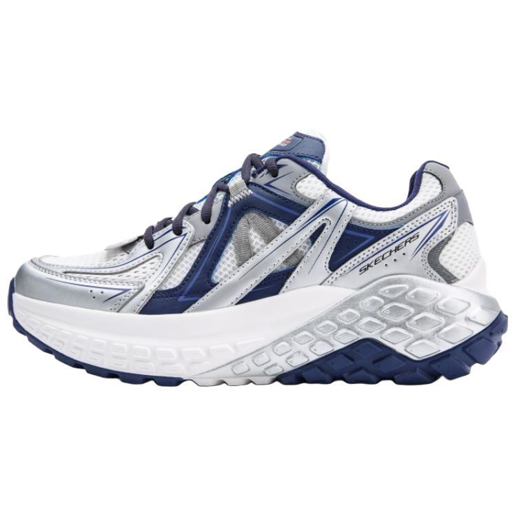 Skechers Lightweight Supportive Shock Absorbing Balance Breathable Low Top Running Shoes Men sneaker White Blue 232740-WNV 42