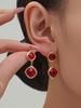 Geometric Glass Stone Earrings & Stainless Steel Bead Necklace Bracelet Set - Multi-color Patchwork Jewelry
