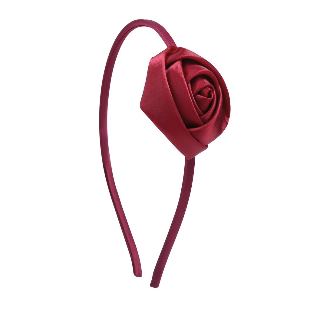 Dziewczęca satynowa opaska na głowę z kwiatem róży w stylu vintage, opaska do włosów, akcesoria do włosów, nakrycie głowy do stroju ślubnego, ręcznie robiony ozdobny element na głowę