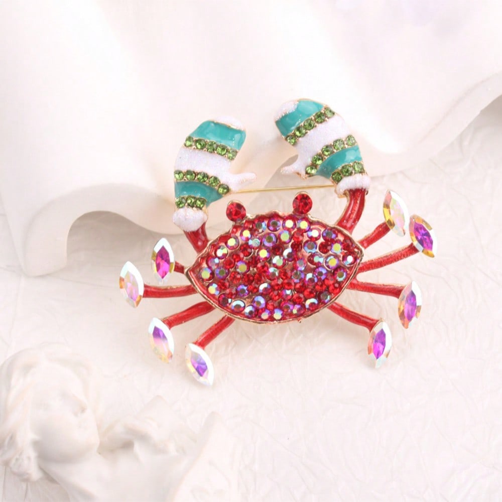Crystal Crab Brooch for Women, Unique Animal Enamel Pin with Sparkling Rhinestones, Novelty Jewelry Gift for Coat Bag Decoration