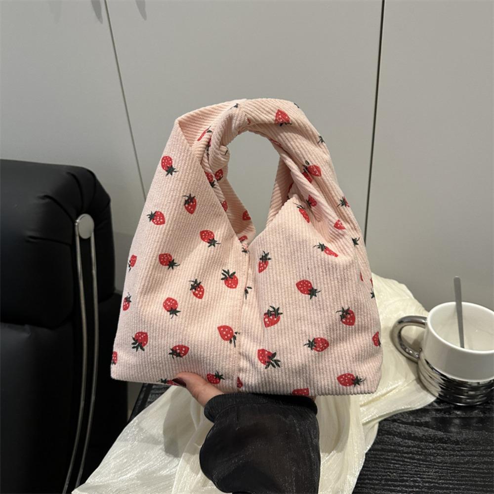 

Large Capacity Corduroy Handbag Strawberry Printed Underarm Bag Crescent Bag Mobile Phone Bag Style 4