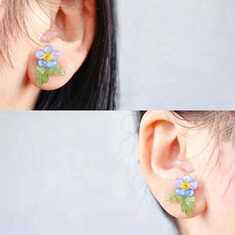2025 Small Blue Color Flower Stud Earring For Women Sweet Temperament Mini Zircon Accessories Summer Zircon