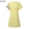ZANZEA Women Summer Round Neck Ruffles Short Sleeve Casual Print Dress