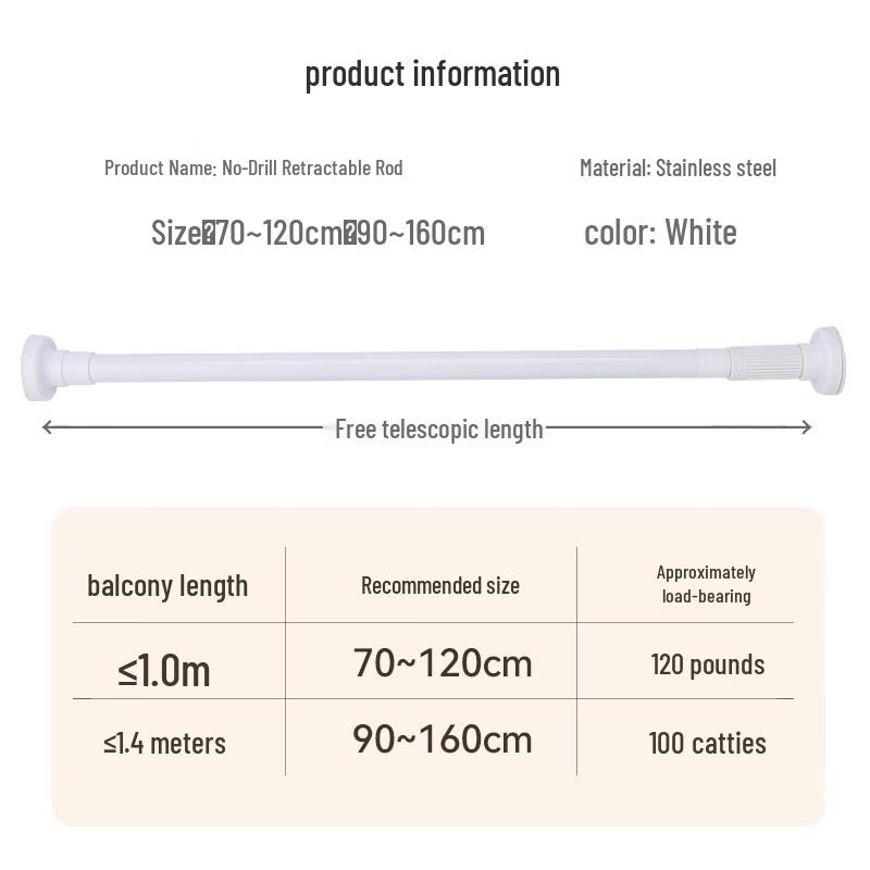 No-Drill Telescopic Stainless Steel Rod