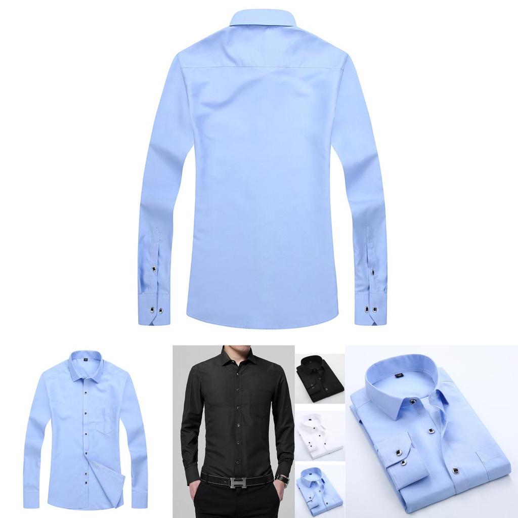 Versatile New Men's Casual Long Sleeve Slim Fit Solid Cotton Dress Shirts