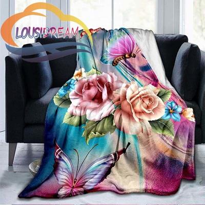 Colour Butterfly  Four Seasons Flower Flannel Blanket Warmth Soft Plush Sofa Bed Throwing Blanket  Fluffy Blanket