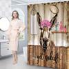 Whimsical Donkey Bathing Shower Curtain with Rustic Wooden Background -Fun"GET NAKED"Design,  Perfect for Playful Bathroom Decor