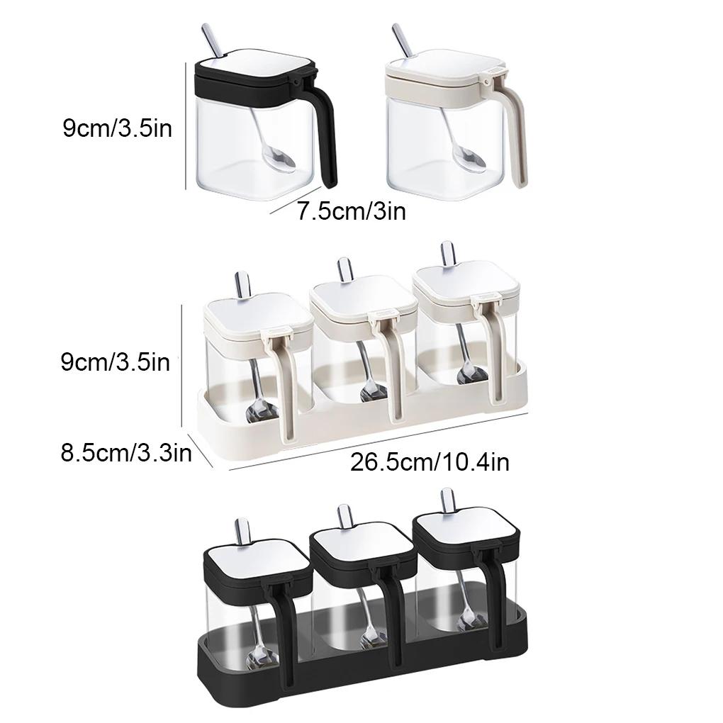 Split Seasoning Jar Kitchen Spice Box Set Food-Grade Seasoning Jars for Kitchen Storage Glass Salt Containers with Airtight Lids