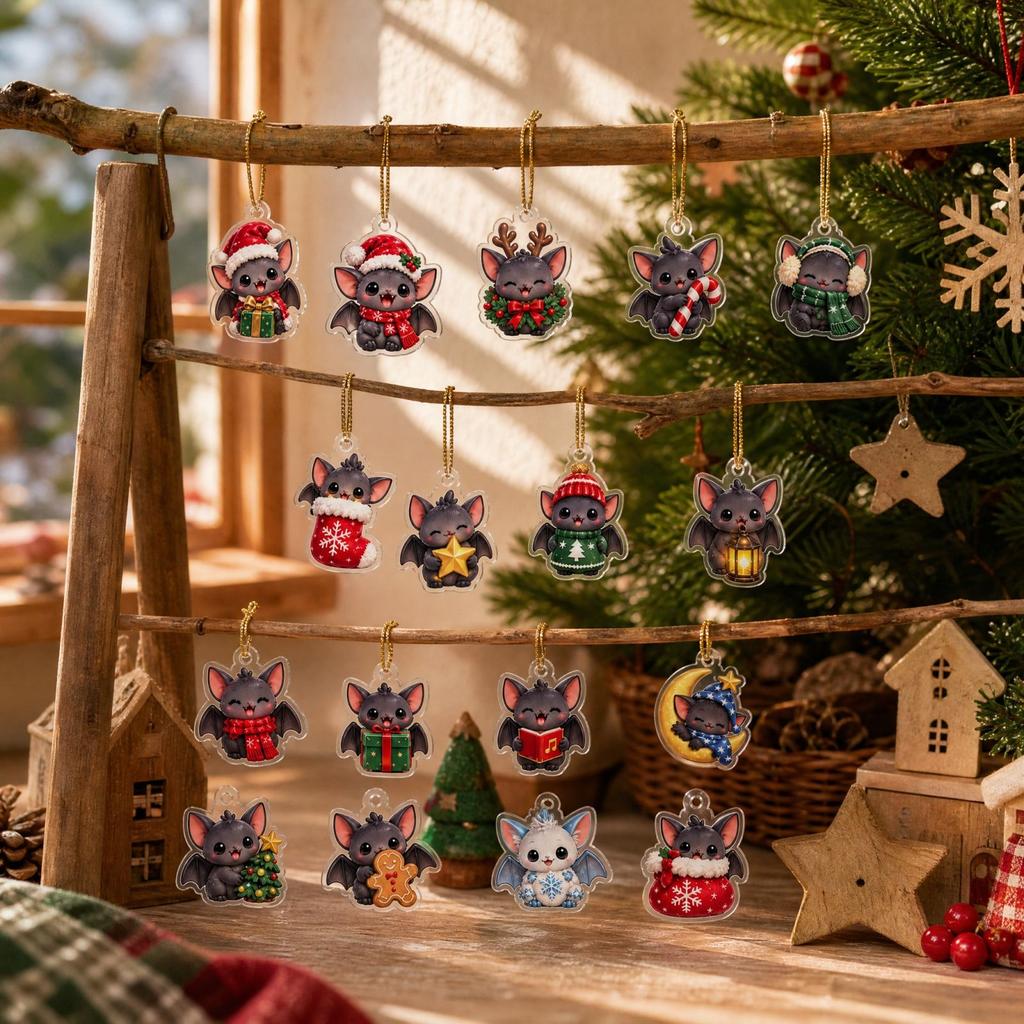 Christmas Acrylic Hanging Ornament Advent Set, Cute Holiday Pendant Decor, Christmas Gift Box
