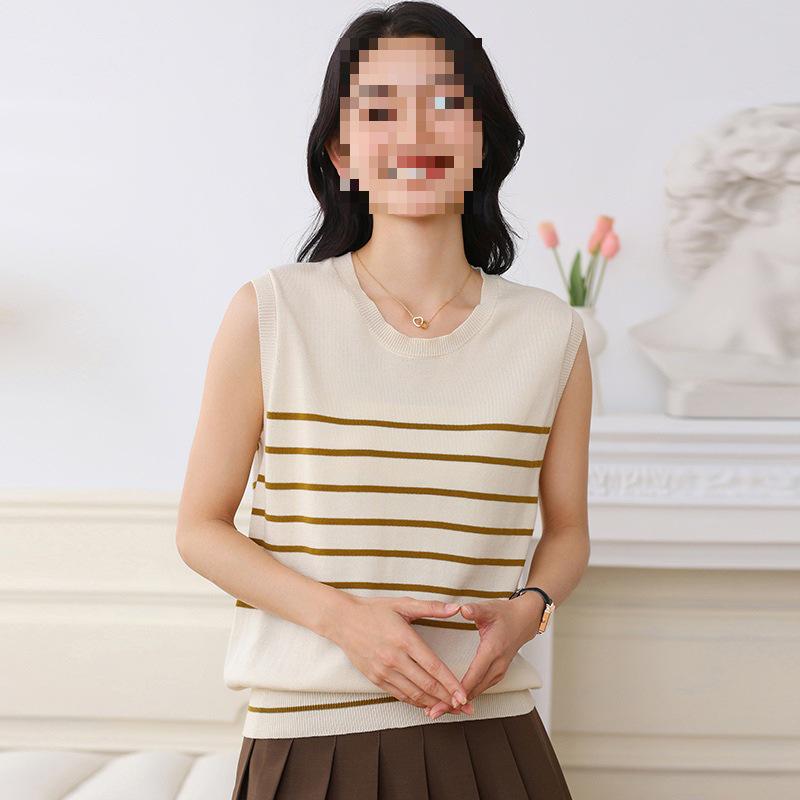 Women's Summer Striped Cotton Knit Sleeveless Sweater Vest - Age-Reducing Fashion Top