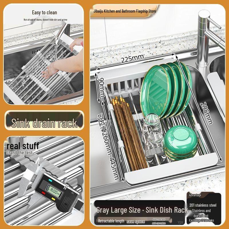 Retractable Sink Dishwasher Rack: Vegetable Washing & Drain Basket Shelf