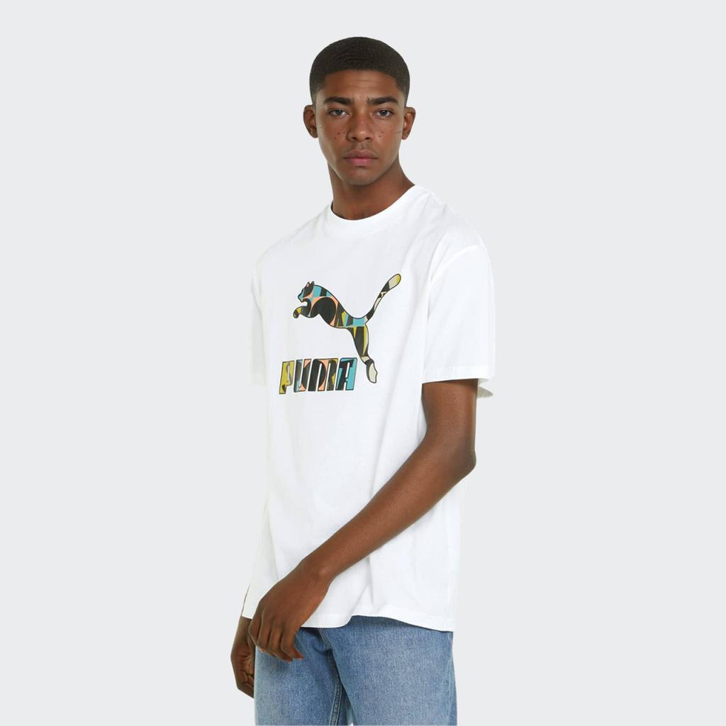 Puma Buchstaben-Logo-Print Rundhals-T-Shirt Herren Tops Weiß 535384-02