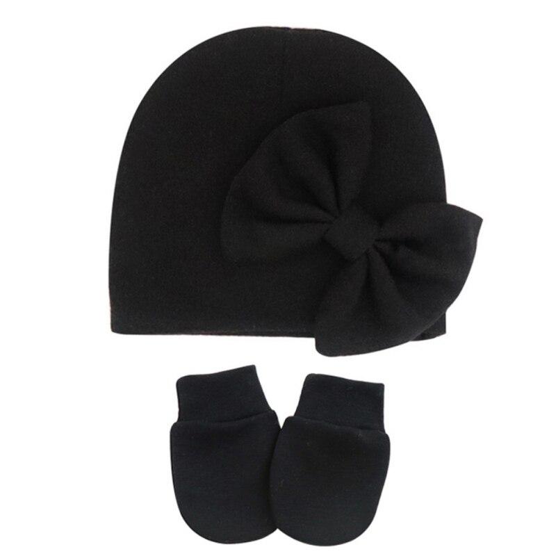 Baby Stuff Accessories Baby Girl Hat Anti-grip Gloves Set Infant Beanie Solid Big Bowknot Cap For Girls Kid Bow Hats