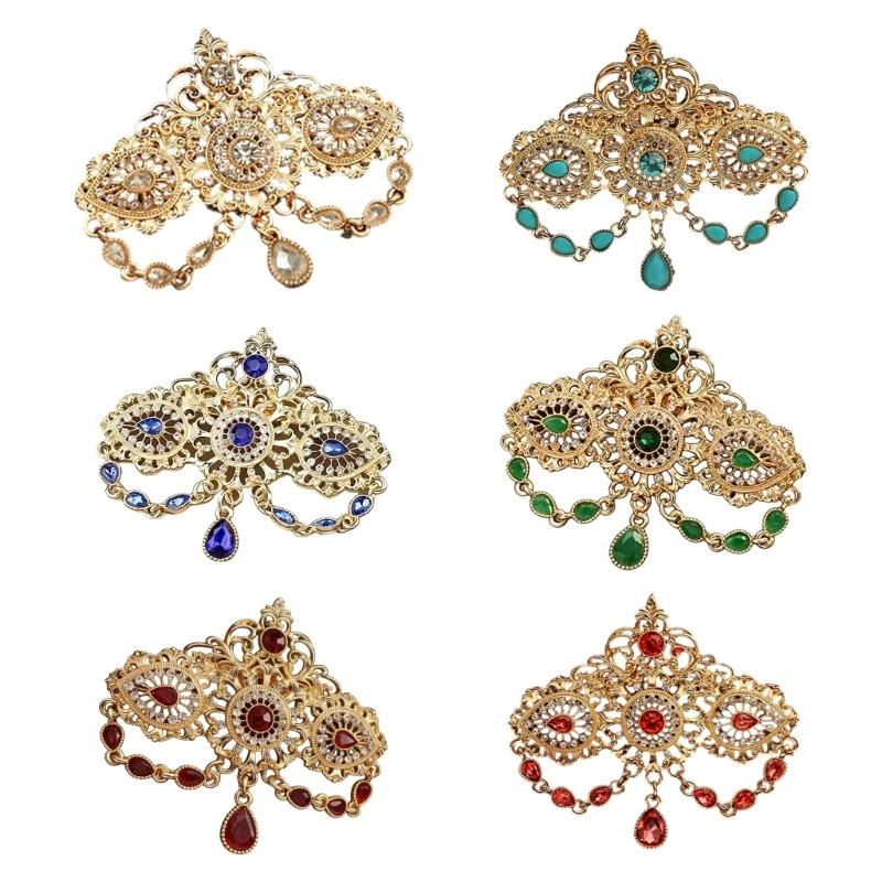 Crystals Arabic Brooch Featuring Hollow Out Tassels Designs For Women Bridal Caftan Pin