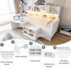 Children's Bed 90×200 Cm, Desk With Storage And Sockets, LED Light Strip And Multi-level Shelves, Single Bed Made Of Solid Wood, Youth Bed, White
