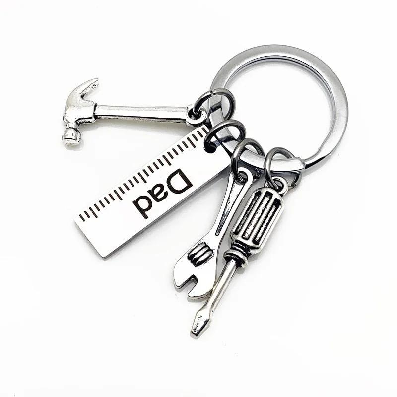 Dad Letters Keychains Creative Hammer Screwdriver Wrench Keyring Handbag Decor Tassel Hanging Pendant Father's Day Gifts