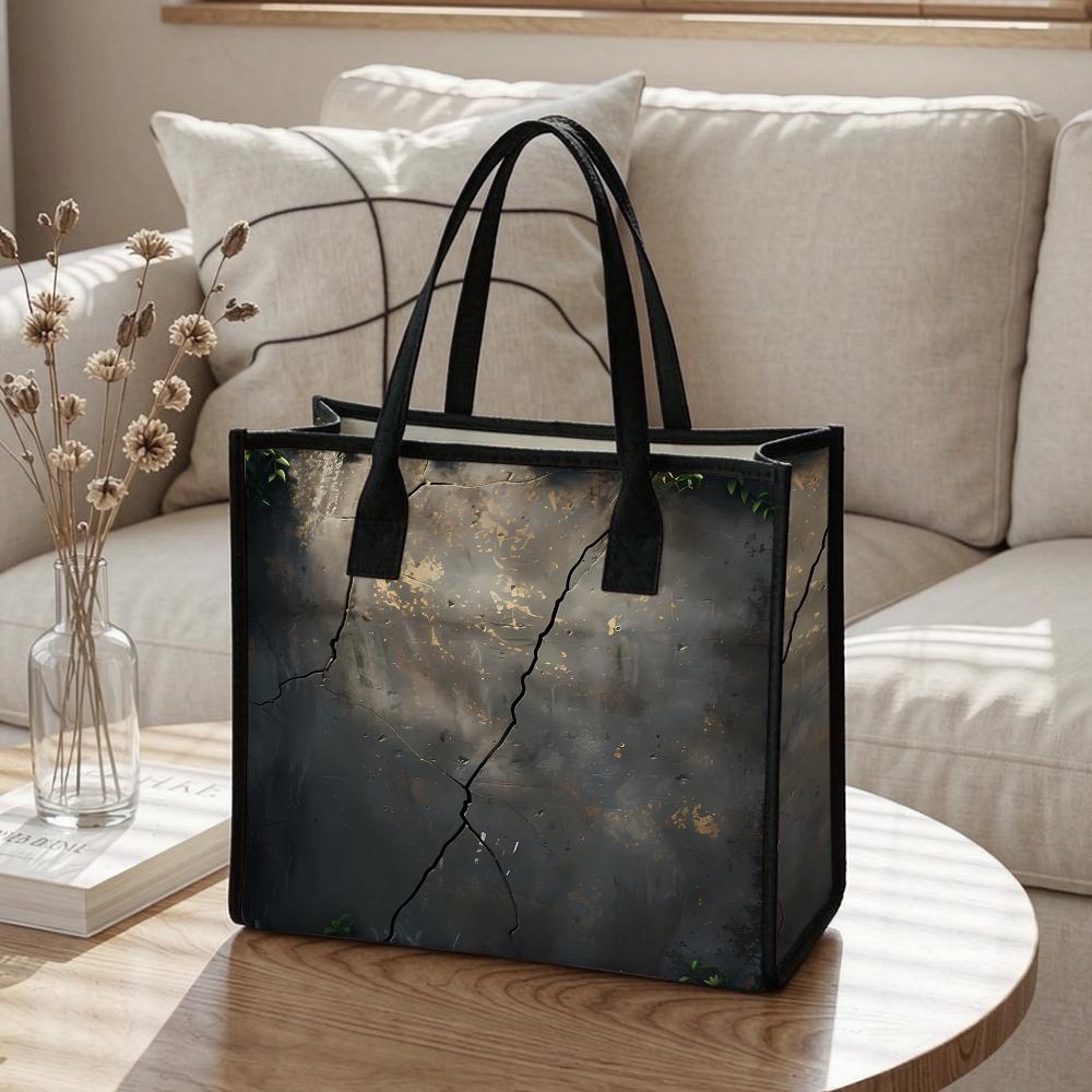 Vintage Cracked Texture Tote Bag Large Capacity Daily Shoulder Bag