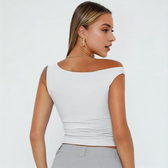 Dámské tílko s šikmým límcem svetr bez rukávů Jednobarevné košilka slim Fit s asymetrickým výstřihem