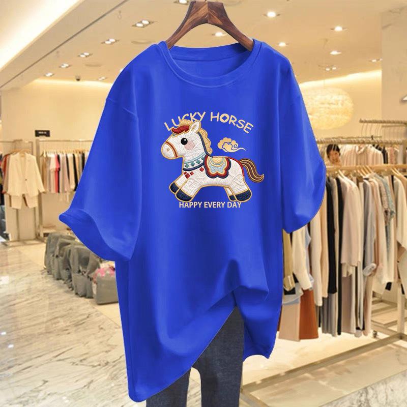 2026 Year of the Horse Red Pure Cotton Women's Loose Fit Short Sleeve T-shirt