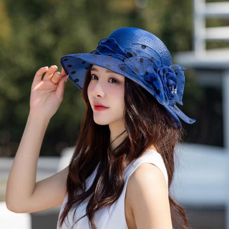 Spring and summer women's hats new fashion flower polka dot sunscreen sun hats versatile elegant sunshade basin hats