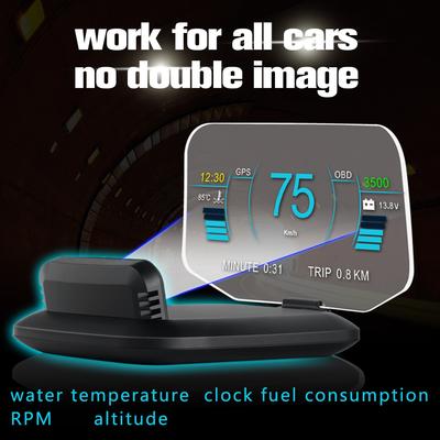 C1 Navegação de Carro Projeção HUD Head-Up Display OBD2+GPS Projetor de Carro Velocímetro /Temperatura da Água /Tensão/Alarme de RPM