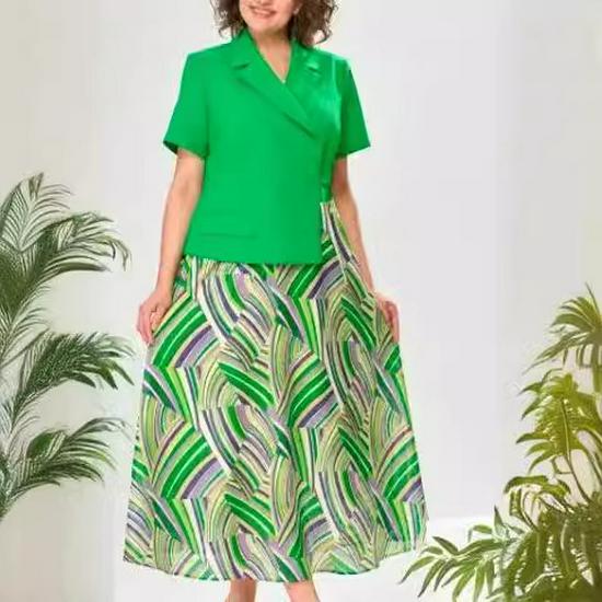 Damen Grün Französisch Sommer Gespleißtes Kurzarmkleid 2024 Trendiges Temperament Anzugkleid